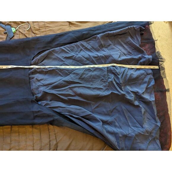 BCBGMAXAZRIA one shoulder blue high-low silk mesh metallic paint dress sz 8 euc - Picture 4 of 7